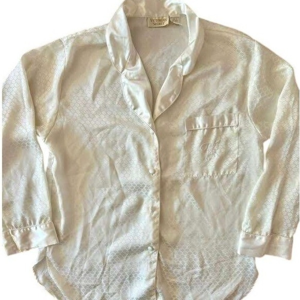 Victoria's Secret Vintage Gold Label Ivory Satin Floral Jacquard Pajama Top M